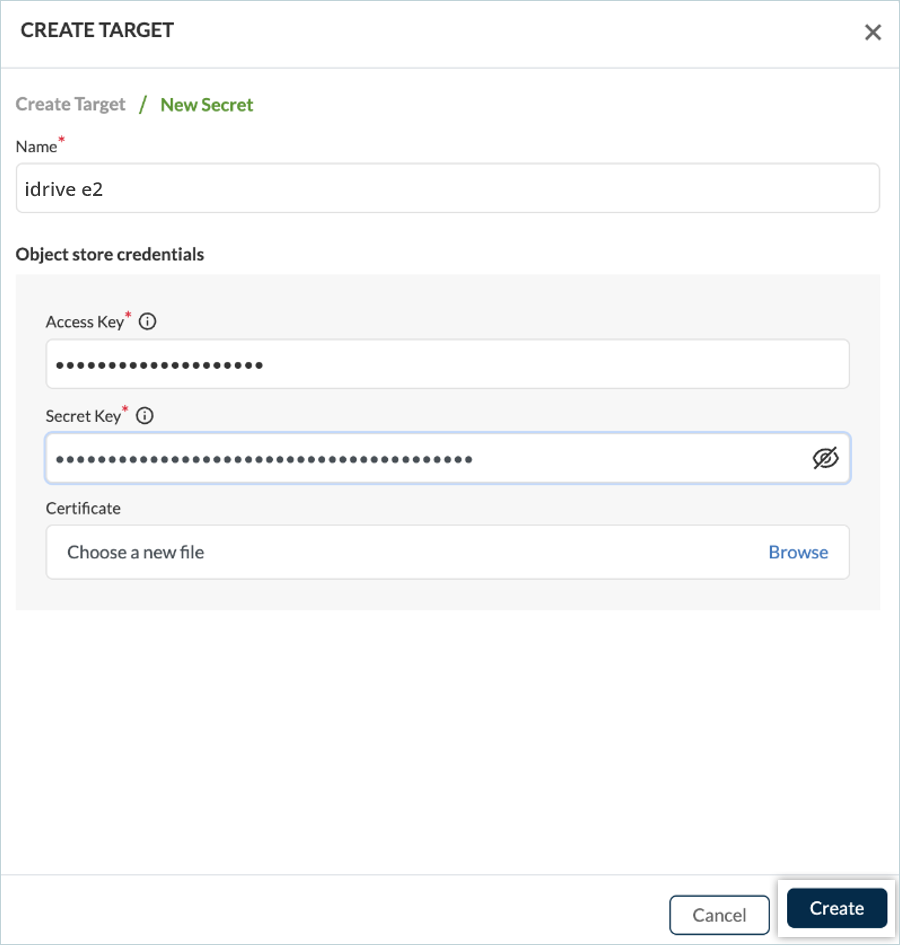 Enter target secret details in Trilio setup