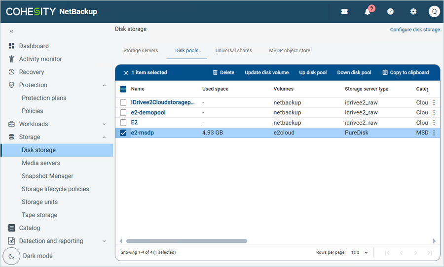 Disk Pool successfully added and listed
