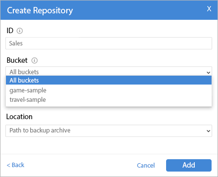 Couchbase guide - Choose all buckets in the Couchbase repository