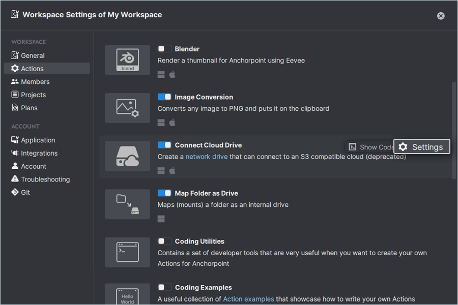 Click Settings