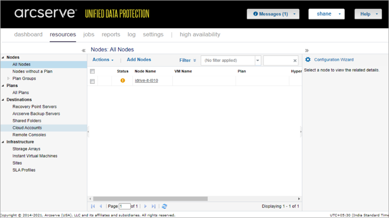 Arcserve UDP Resources page