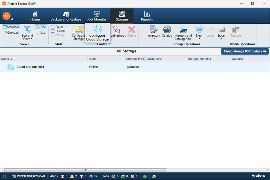 Configure Cloud Storage in Arctera Backup Exec