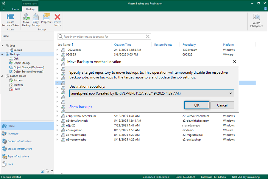 Migrate Veeam guide - Click OK to start migration