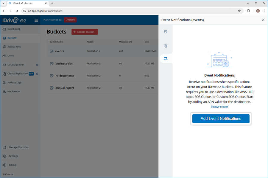 FAQ dashboard - Add event notification screen