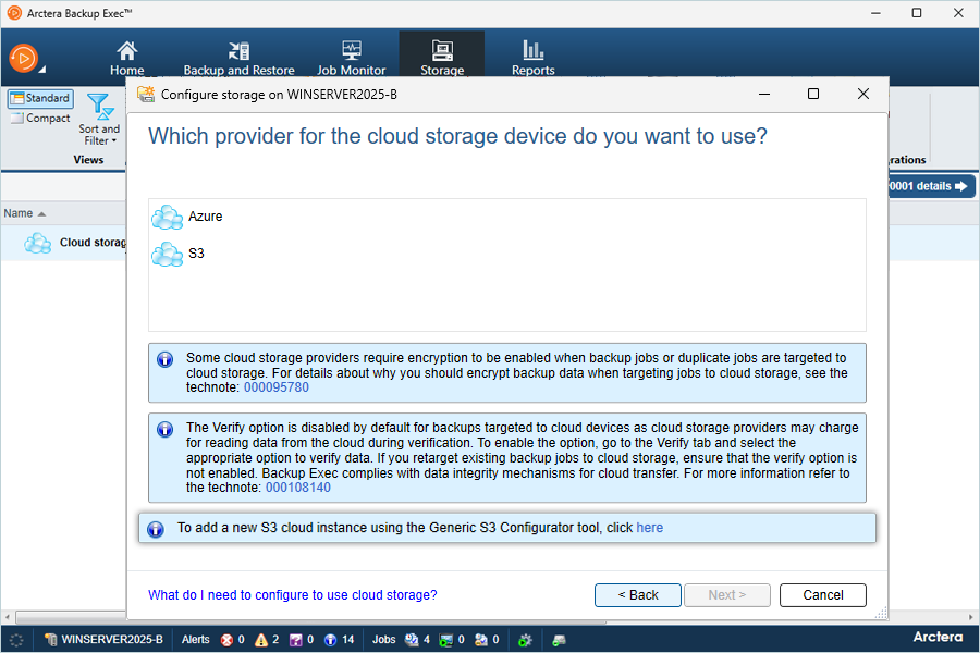 Click on the information box to configure cloud storage provider