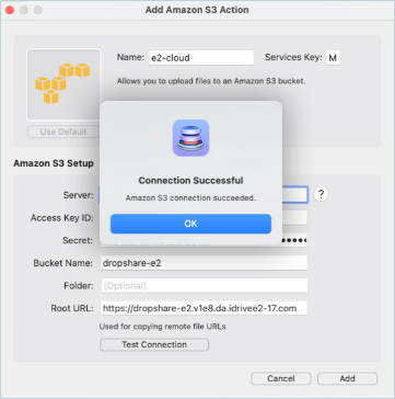 Click OK - test connection added successfully