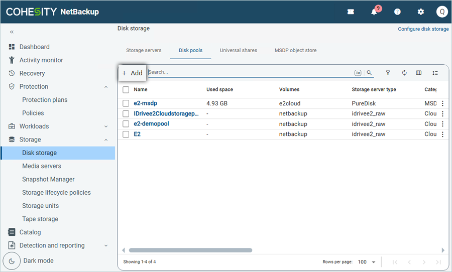 Click Add to create a new disk pool