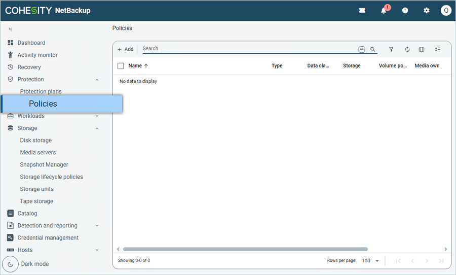 Click Protection in the left-side menu and click Policies