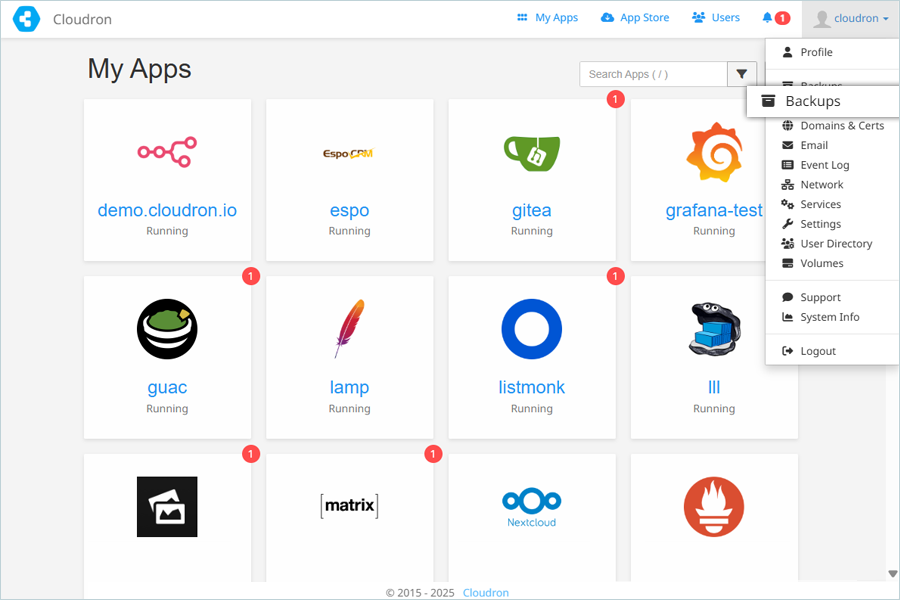 Click Profile and select Backups
