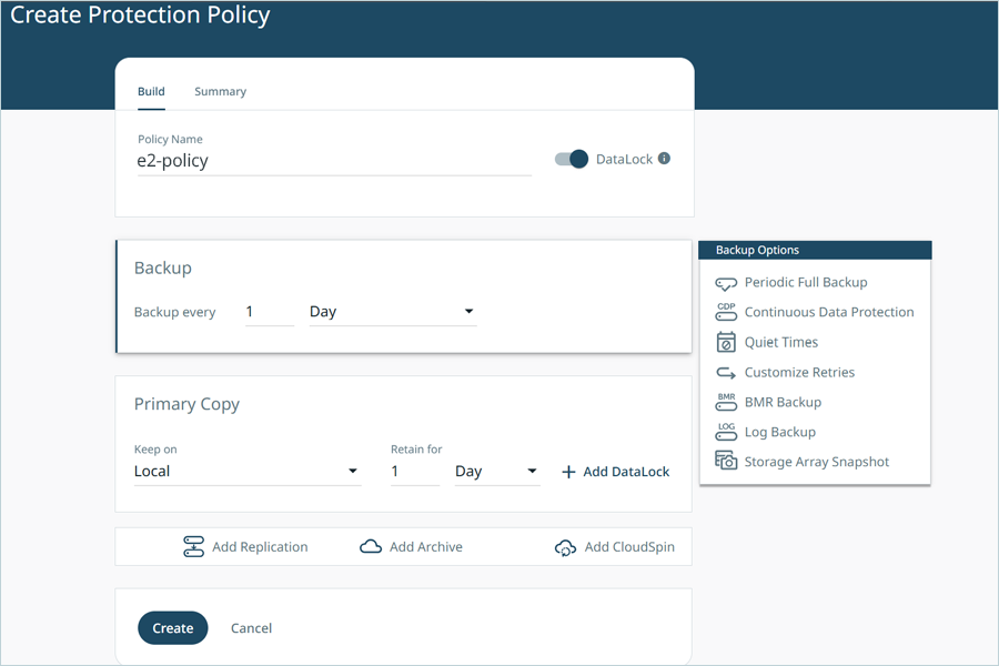 Enter the Policy Name in the Create Protection Policy window