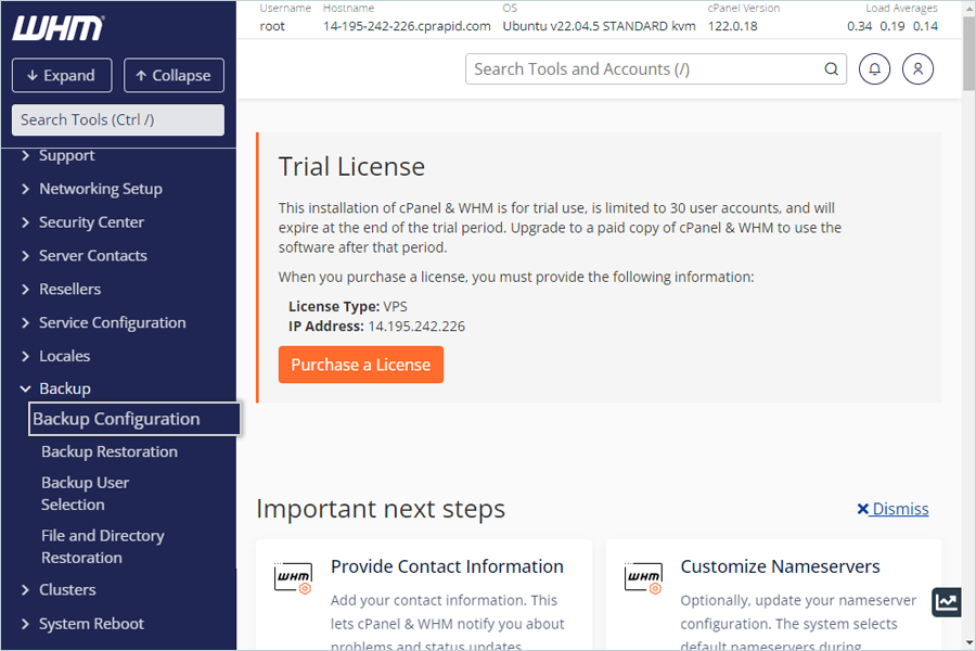 Select Backup Configuration from the cPanel sidebar menu