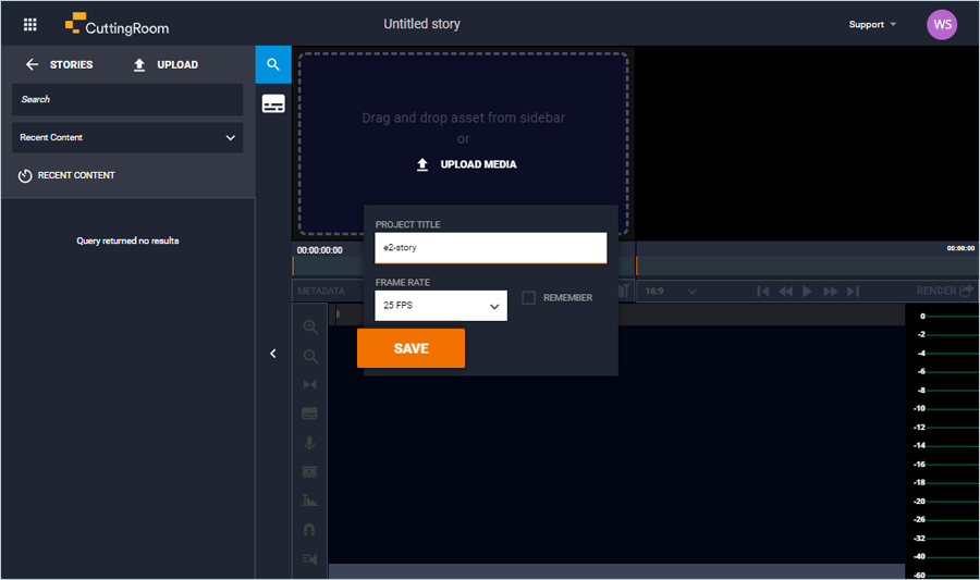 Add project title, select frame rate, and click Save