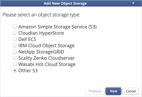 Select S3 storage type