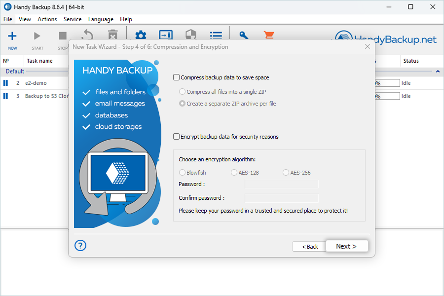 IDrive e2 with handy backup