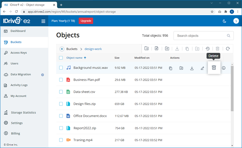 FAQ dashboard - Delete object screen