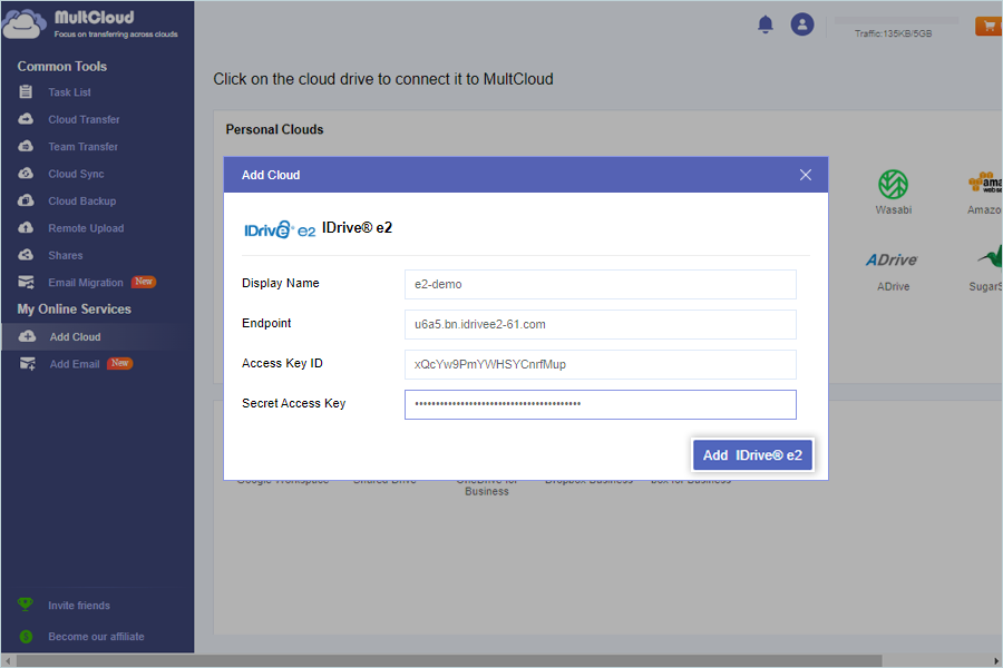 IDrive e2 with multcloud