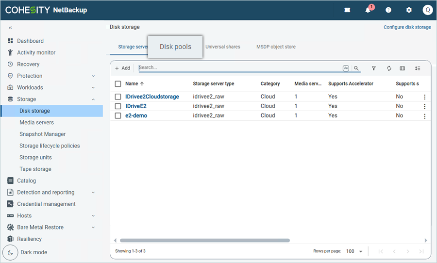 Navigate to the Disk Pools tab