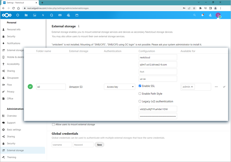 IDrive e2 with nextcloud