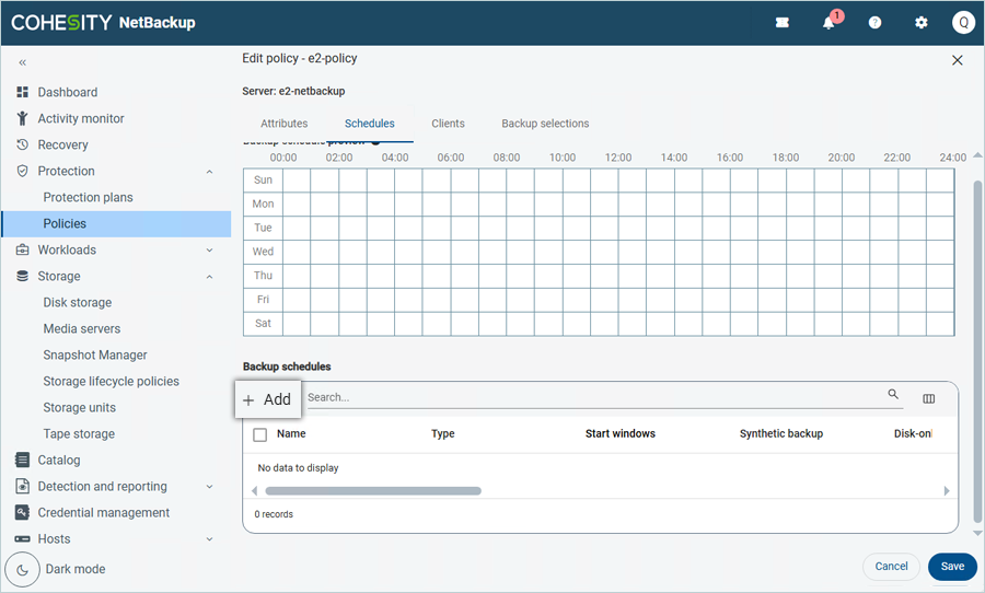 On the Schedules tab, click Add to schedule backup