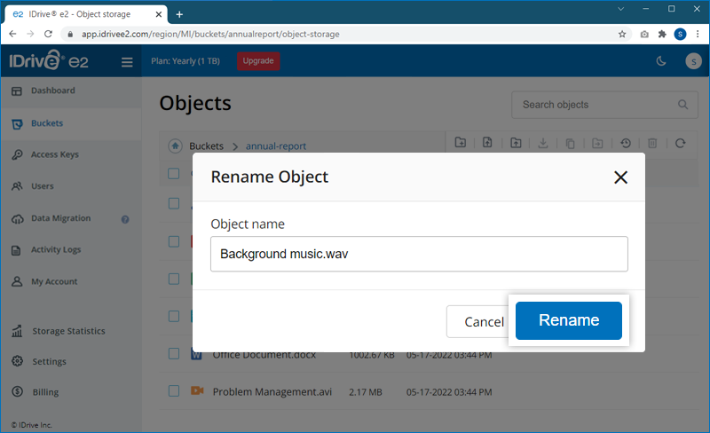 FAQ dashboard - Rename object popup