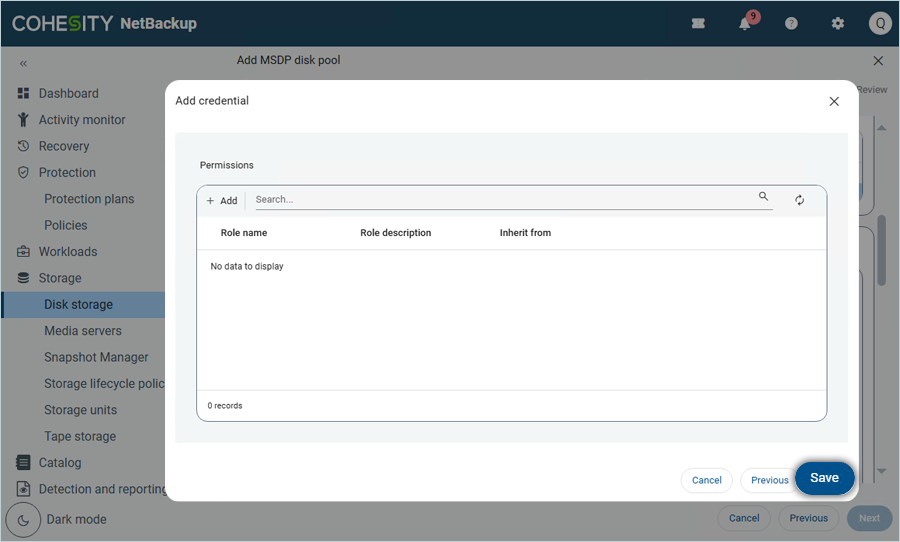 Save credentials under Permissions