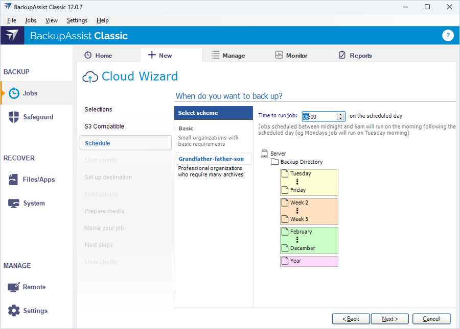 Schedule backup job days and time