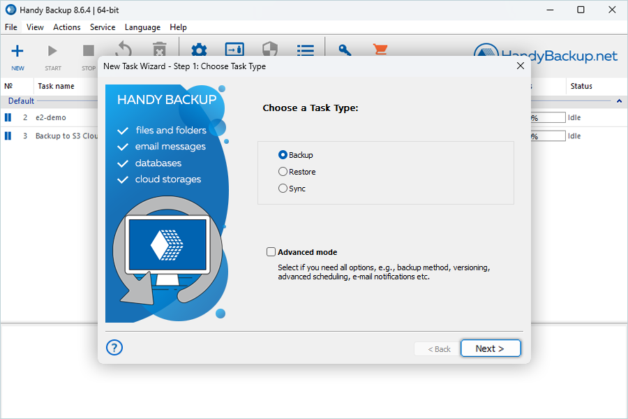 IDrive e2 with handy backup