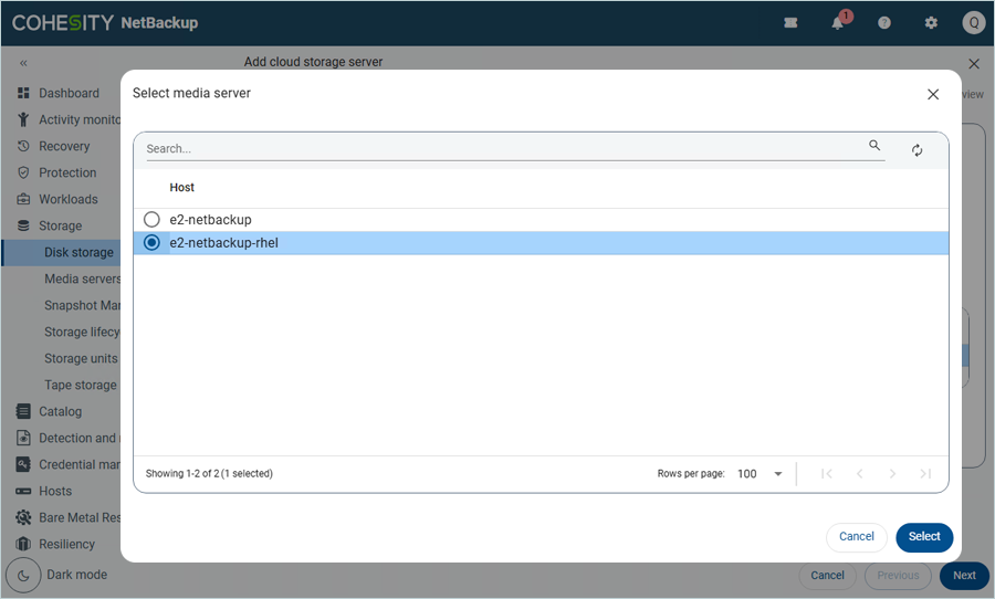 Select the Media Server from the list