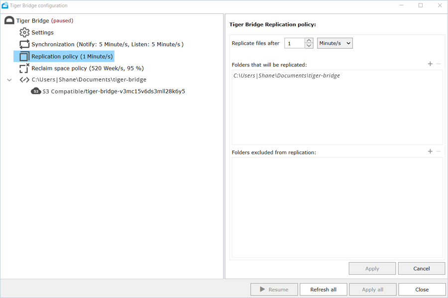 Tiger Bridge Guide - replication settings