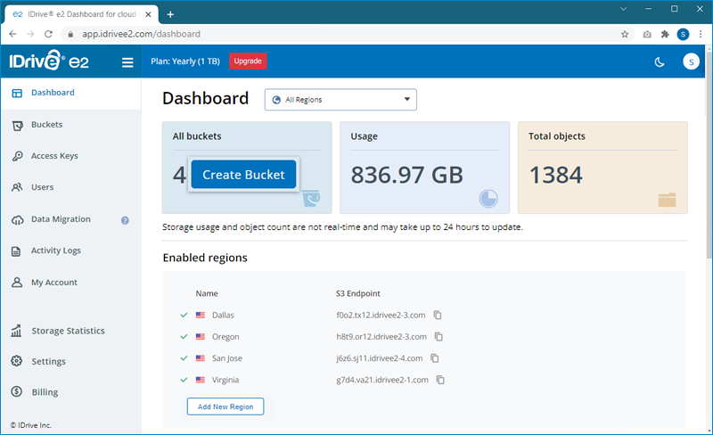 FAQ dashboard - Create bucket from dashboard tab