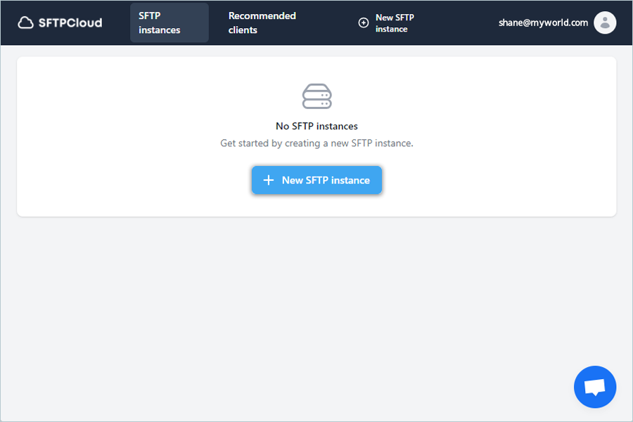 SFTPCloud instance setup screen for new instance creation