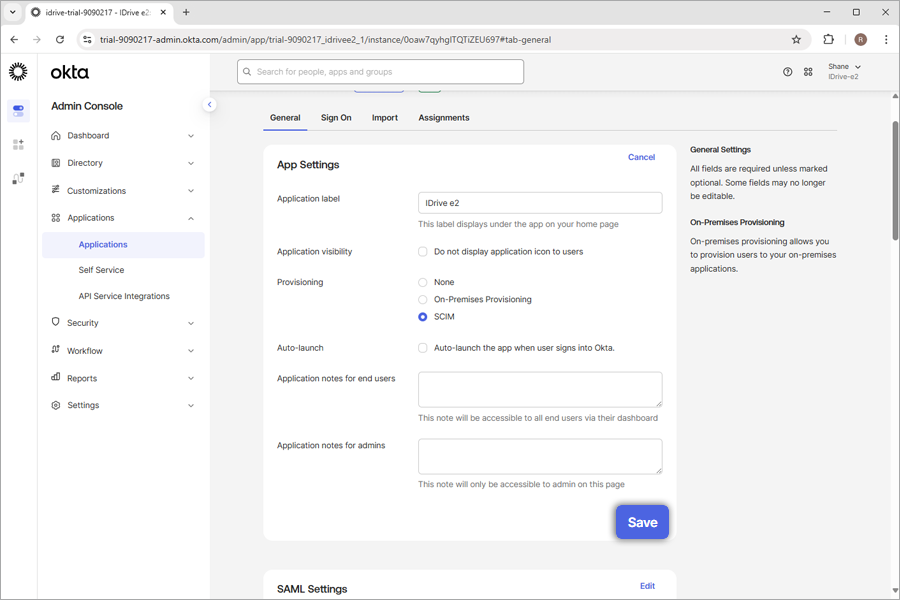 Settings Save