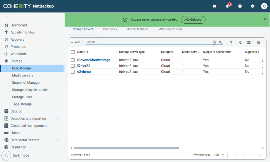 Storage successfully created and listed