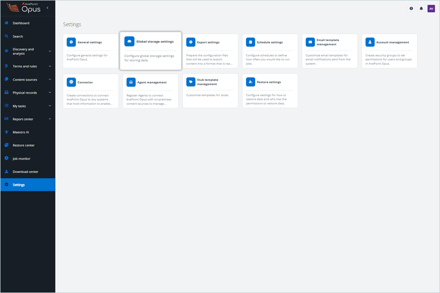 Under Settings, select Global Storage Settings