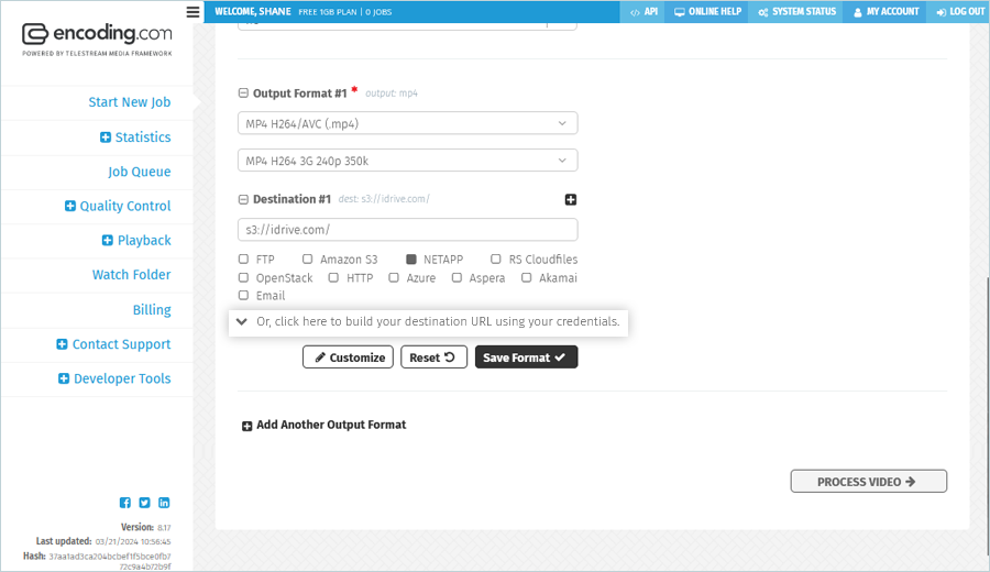 Vantage Gateway - destination settings