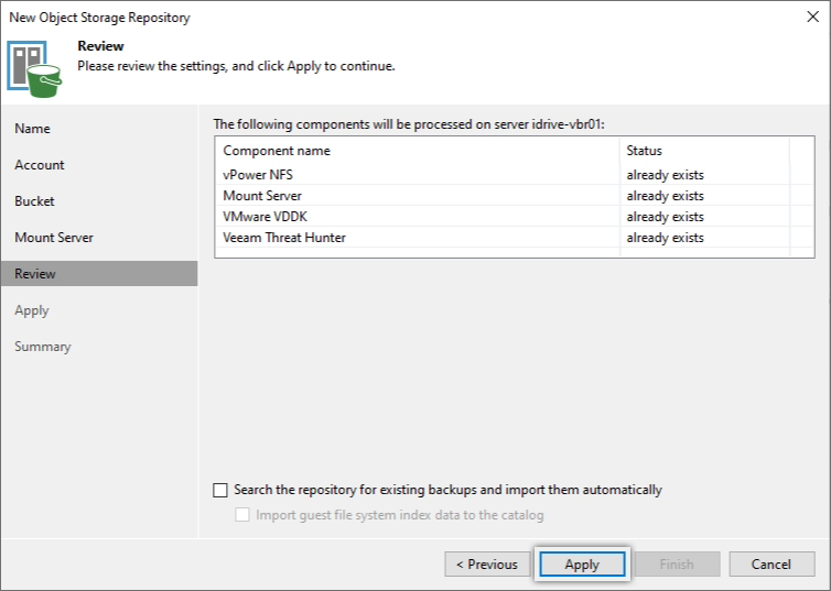 Veeam guide - Review the repository configuration