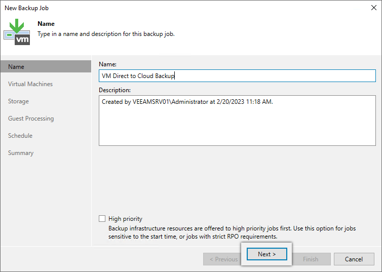 Veeam 12 guide - Click Next in the backup job wizard