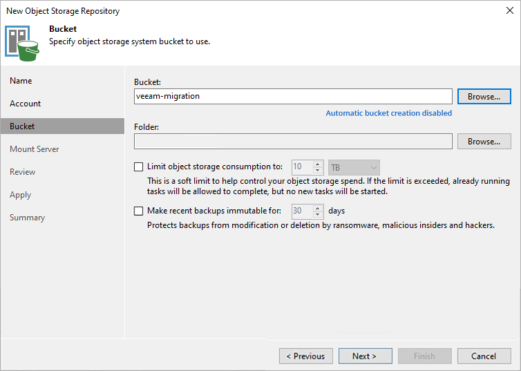 Veeam guide - Browse and select the bucket