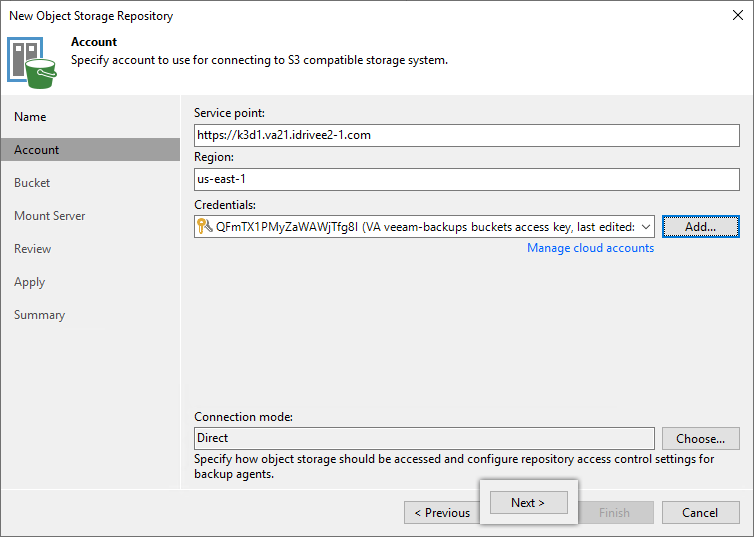 Veeam guide - Click Next to continue the wizard