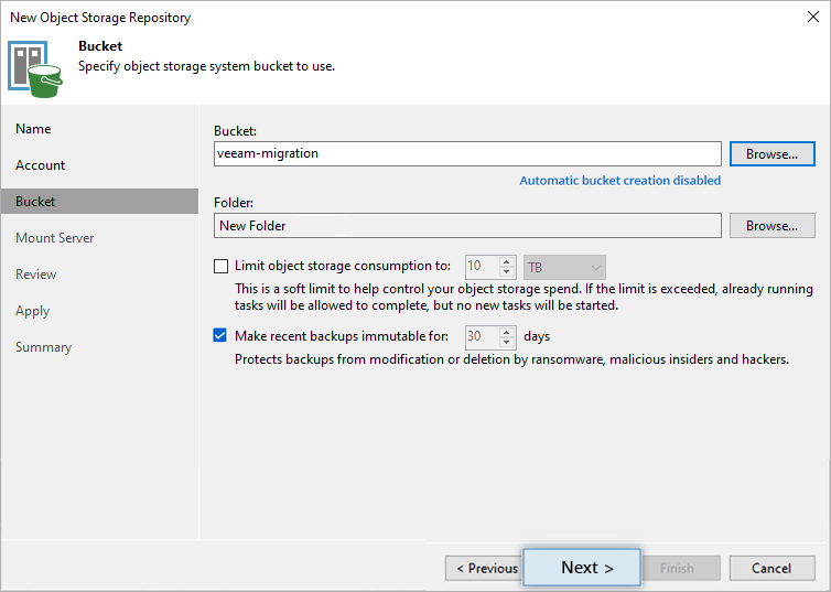 Veeam guide - Enable immutable backups for recent restore points