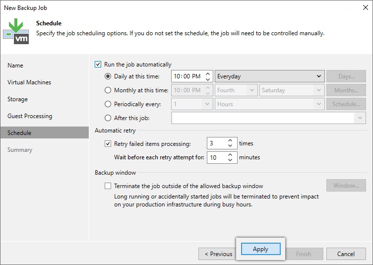 Veeam 12 guide - Schedule settings screen