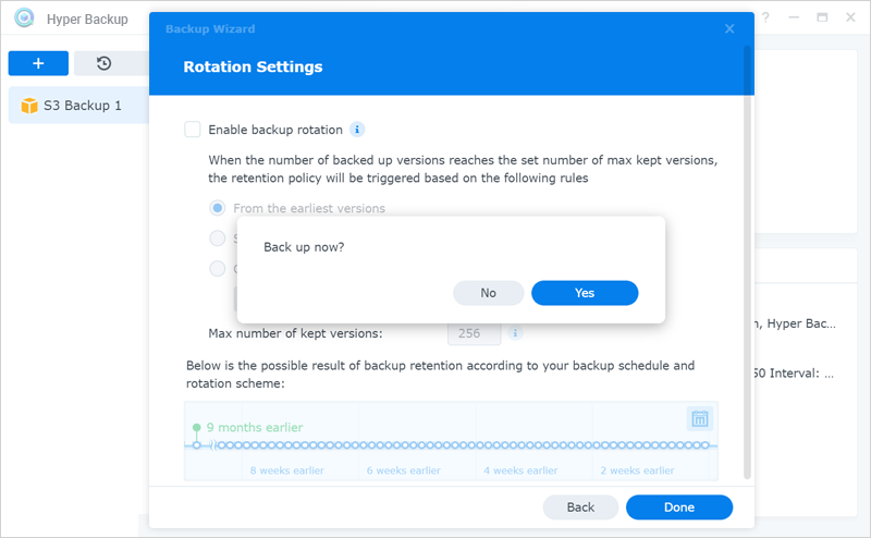 Synology Hyper Backup - Backup summary screen