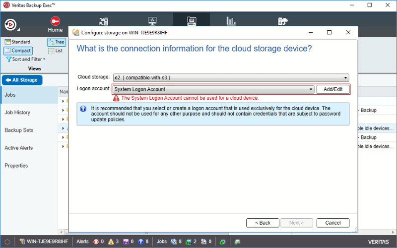 IDrive e2 with veritas backup Exec