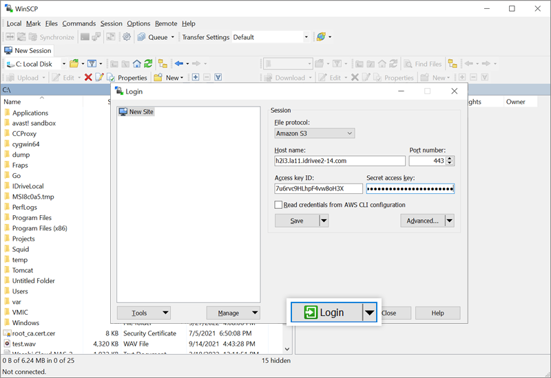 IDrive e2 with WinSCP