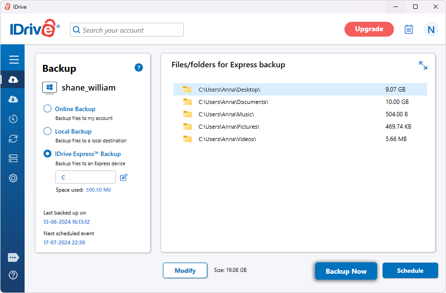 IDrive local backup