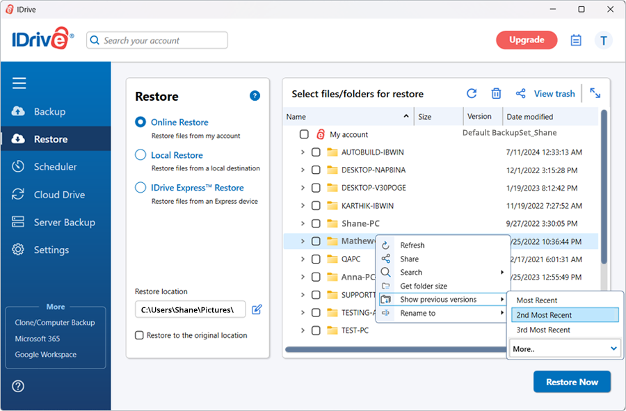 Idrive Restore Version Windows